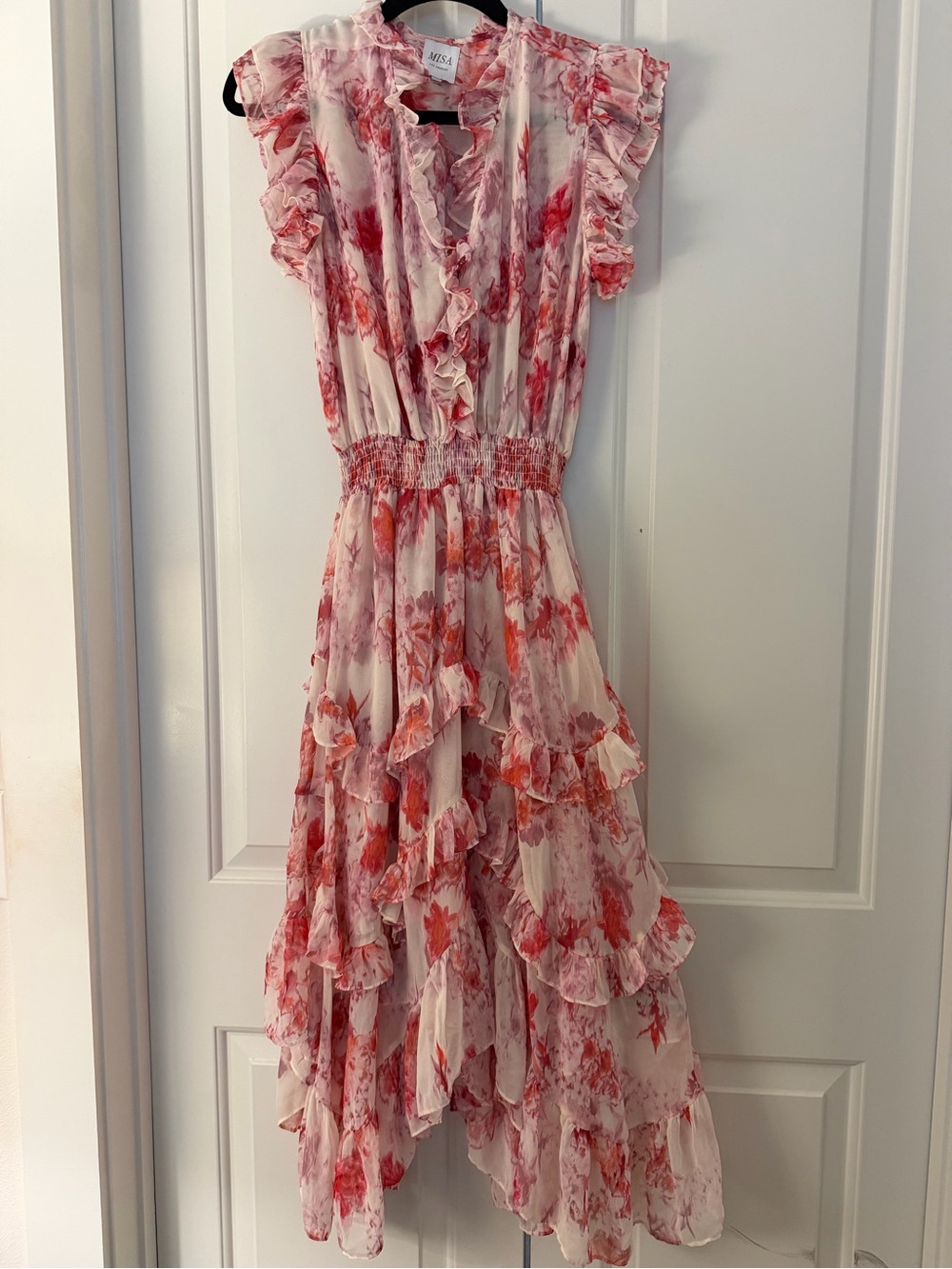 Misa Los Angeles Pink & Coral Floral Ruffle Dress